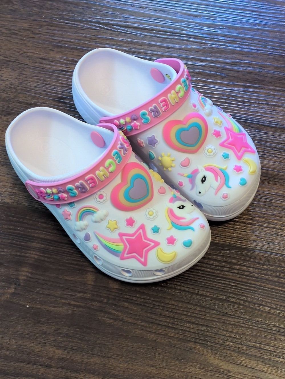 Girls Sketcher White and Pink Unicorn Clog